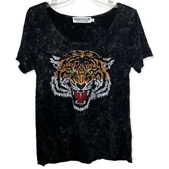 Project Social T Women's Dark Tie-Dye Gray With Tiger Graphic T-Shirt Size S - Picture 3 of 11